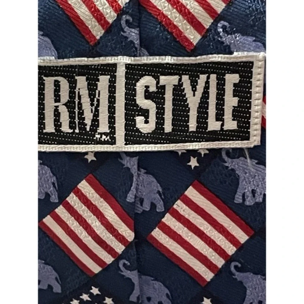 Republican Elephants Blue Patriotic Necktie American Flags‎ 100% silk RM Style